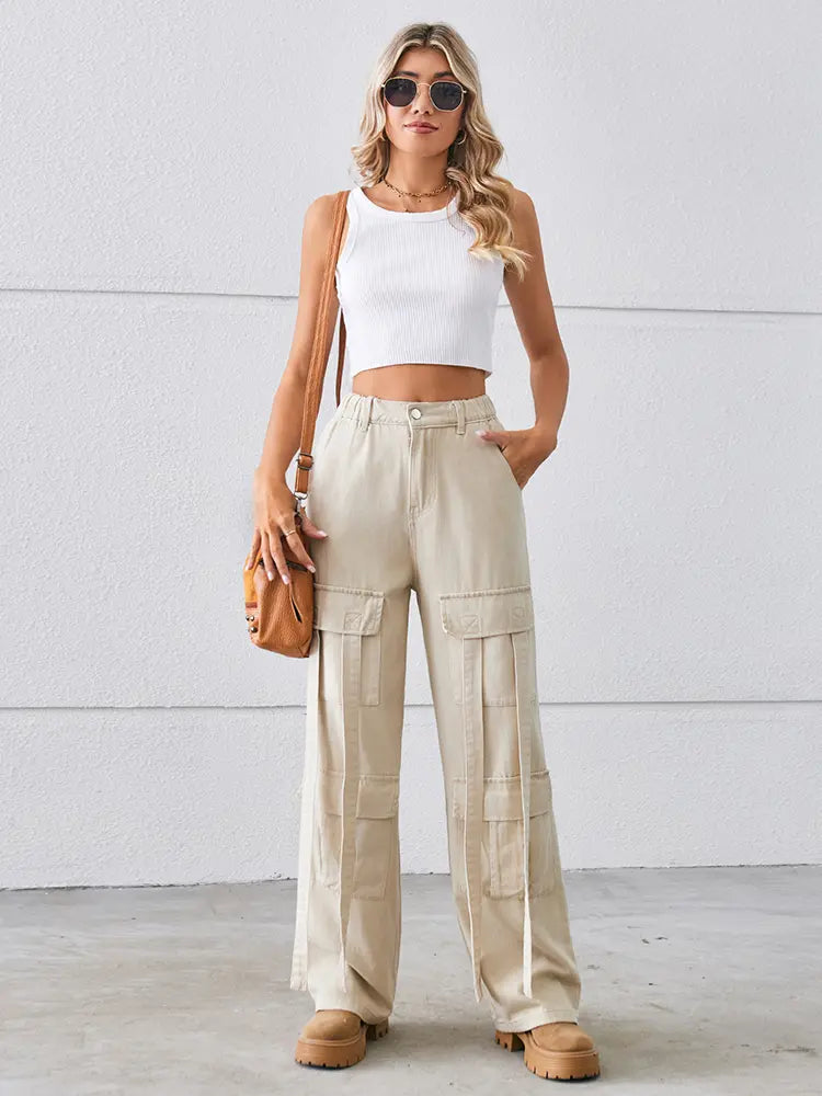 Pantalones cargo de mezclilla con diseño de corbata vintage y alta resistencia