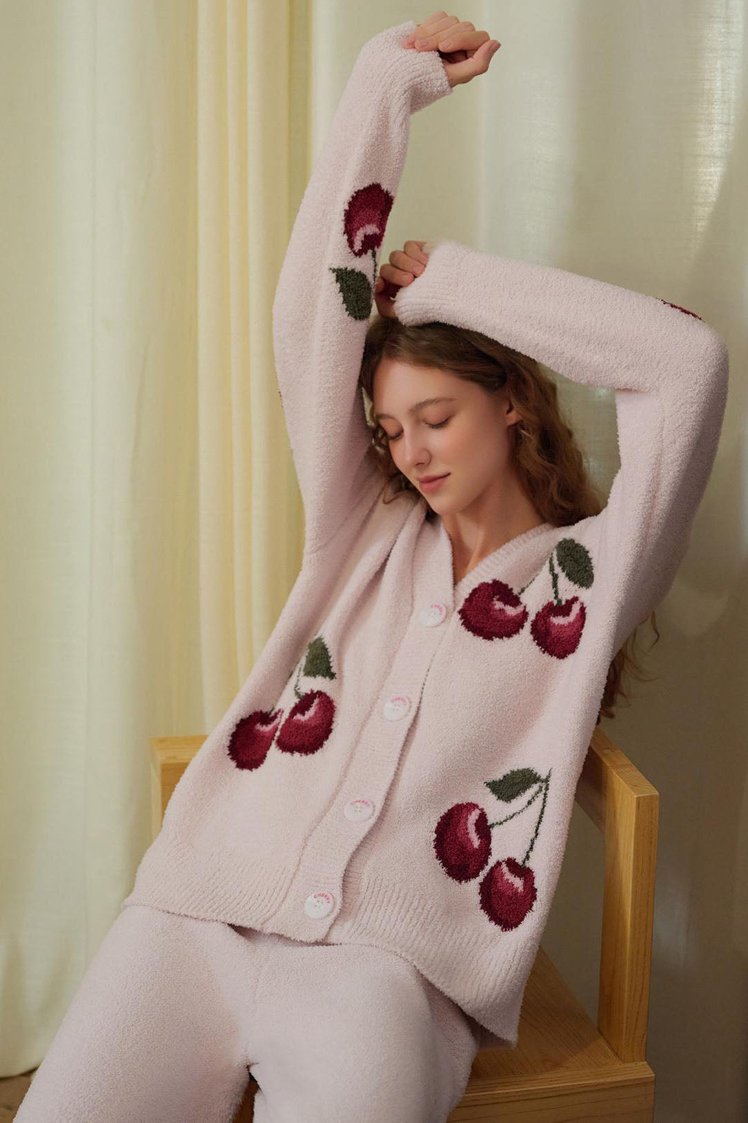 Miękki Pół Aksamitny Kardigan i Piżama w Kolorze Wiśniowym