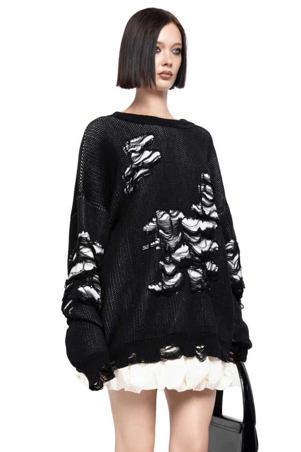 Colorblock Ripped Relaxed Sweater