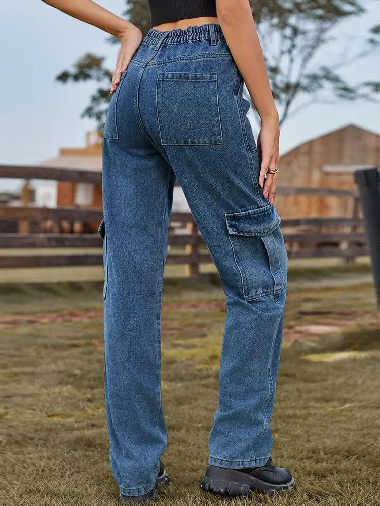 Vintage-gewaasch semi-elastesche Denim Cargo Boxep
