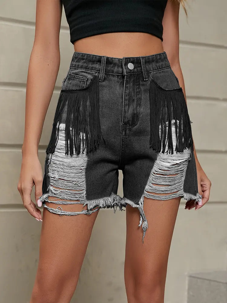 Shorts di jeans lavati con frange