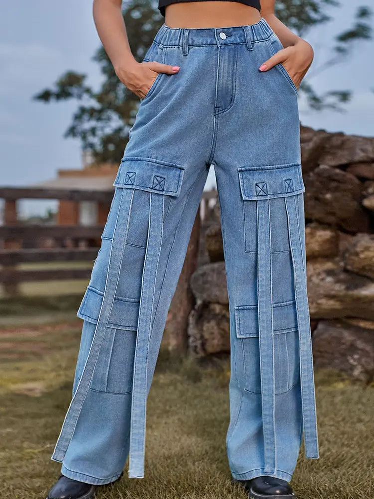 Pantalones cargo de mezclilla con diseño de corbata vintage y alta resistencia