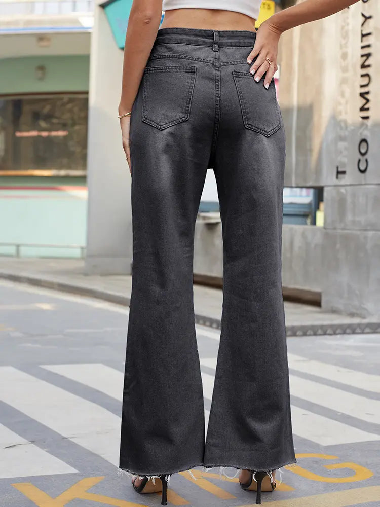 Vintage Geniş Paça Yırtık İspanyol Paça Kot Pantolon