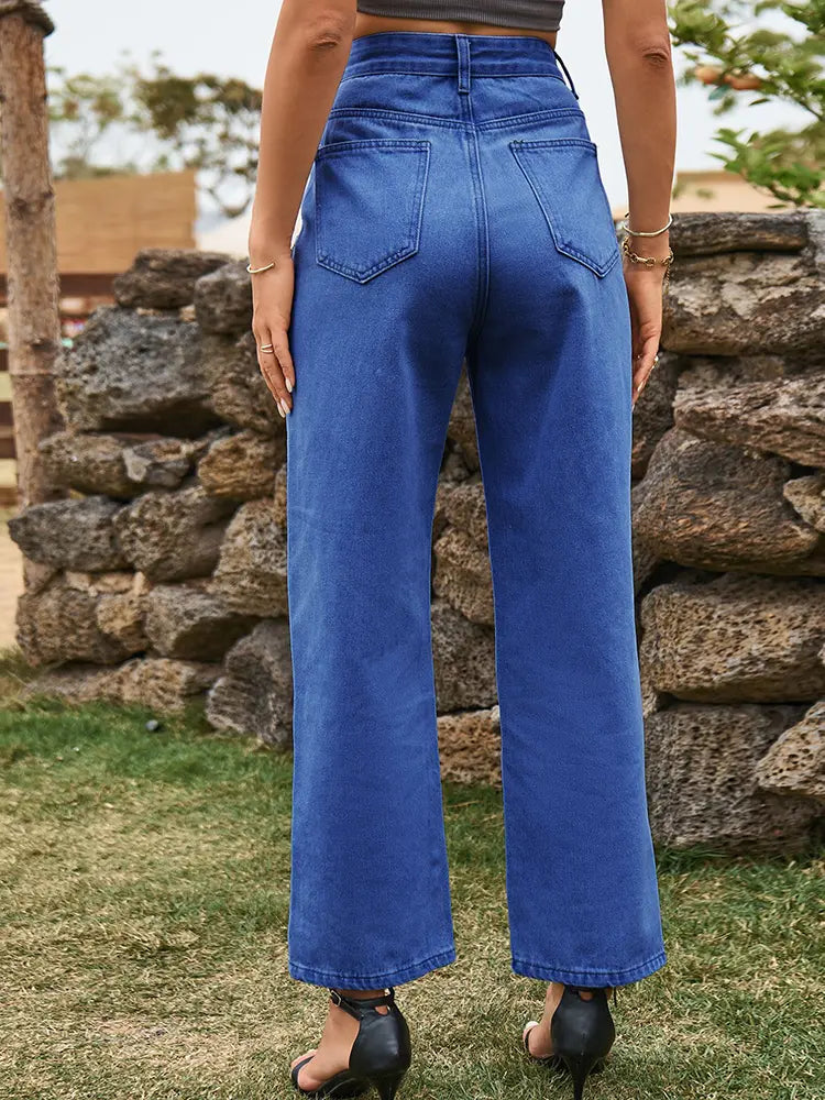 Trendy gewäschten Denim Boxepatalonen mat opgesplécktem Saum