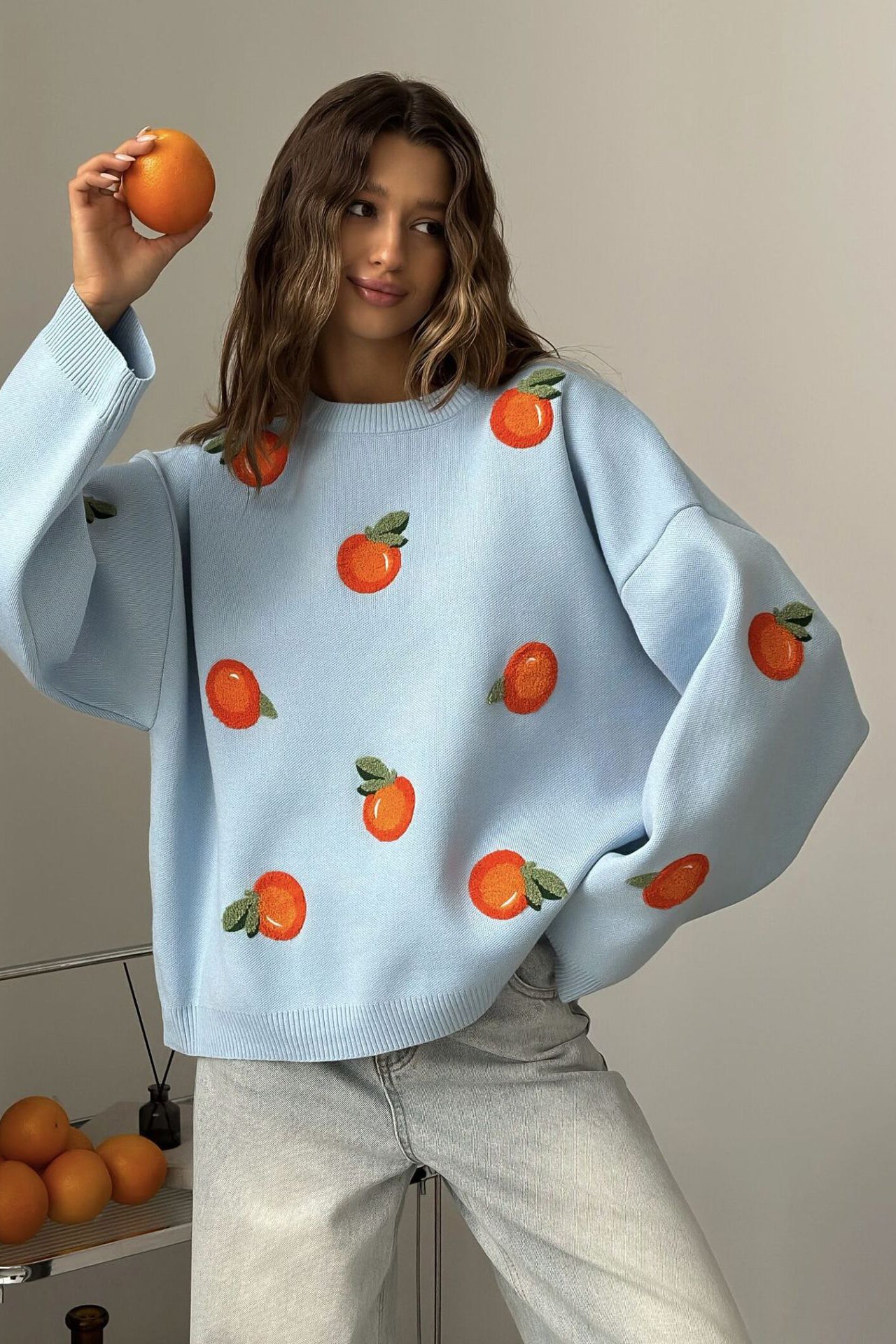 Girls' Orange Flocked Knit Sweater
