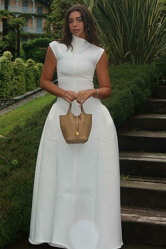 Minimalist High-Neck Sculptural Maxi Dress
