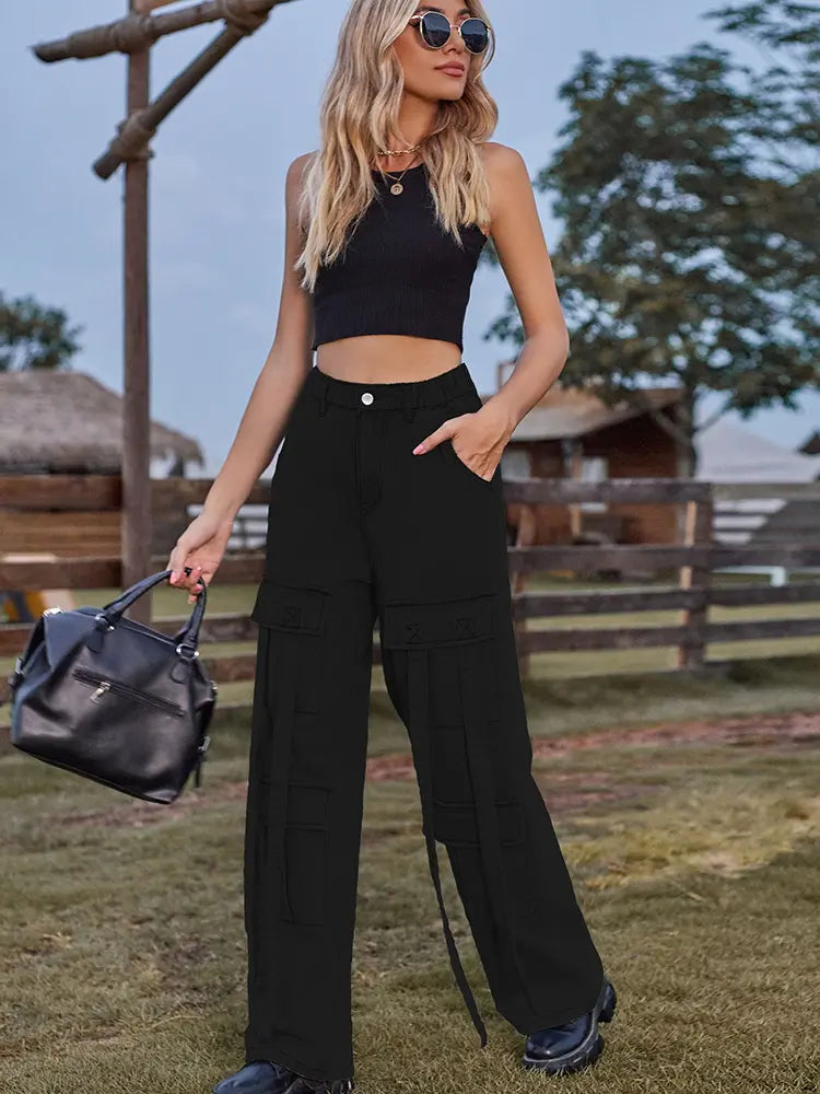 Pantalones cargo de mezclilla con diseño de corbata vintage y alta resistencia