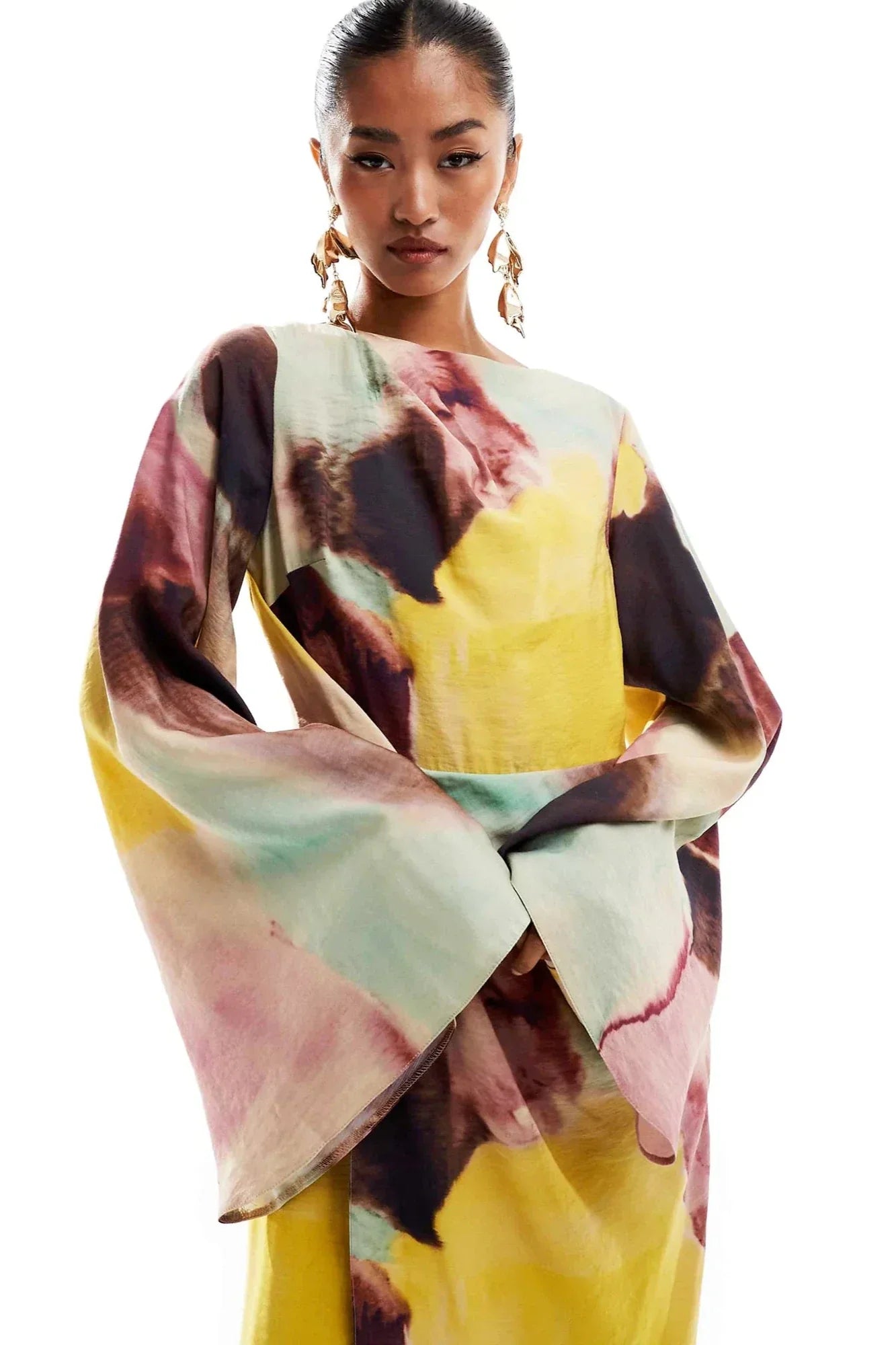 Abstrakt akvarelltrykk ultralang kjole