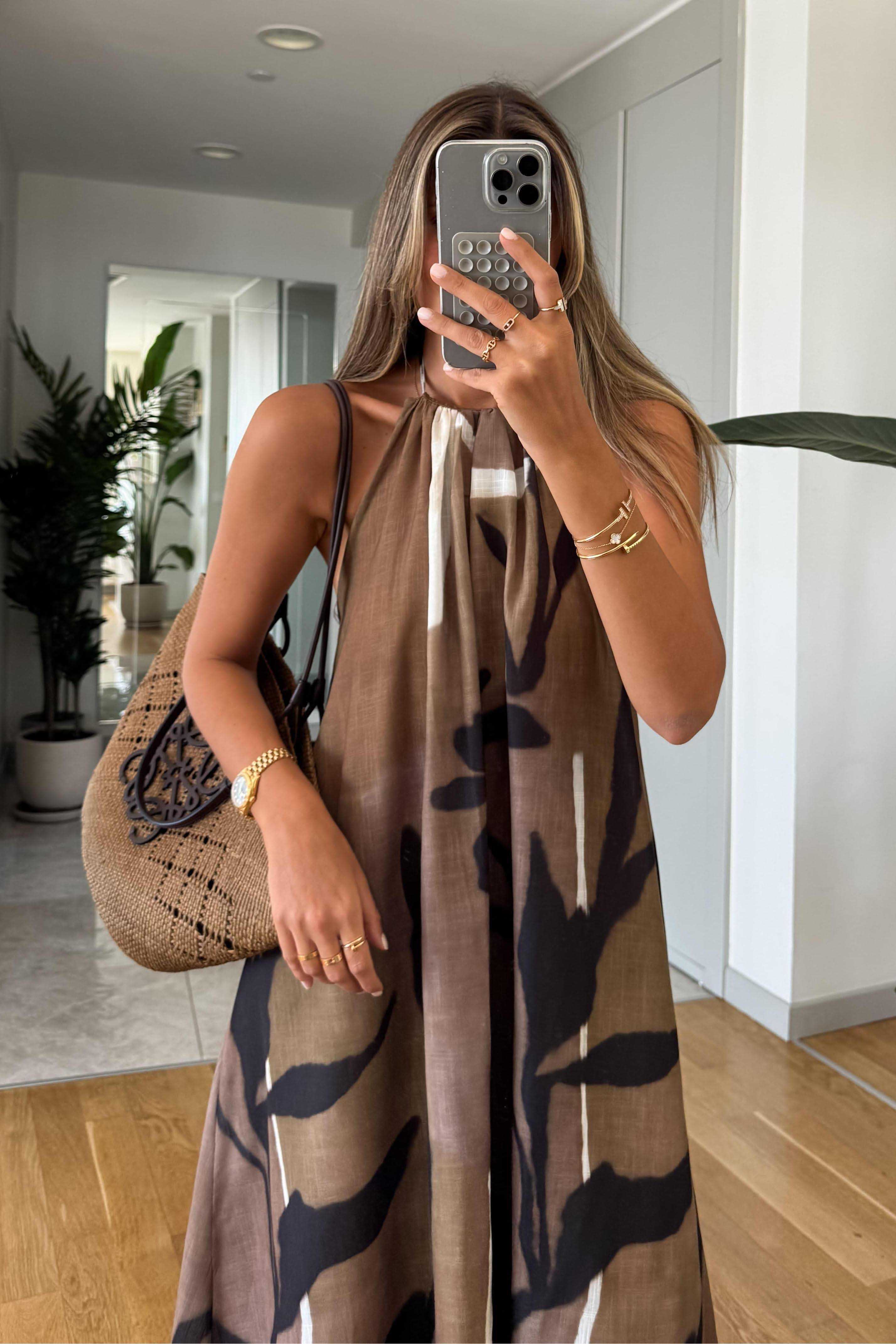 Khaki Halterneck Maxi Dress