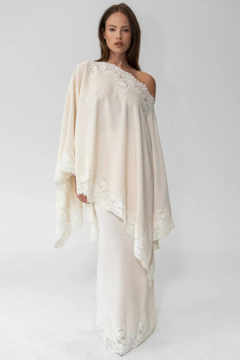 Ivory Lace Shawl Top & Mermaid Skirt Set