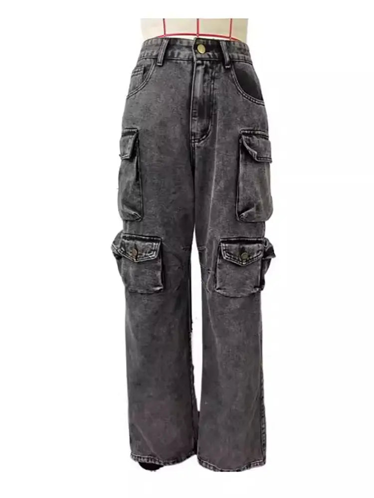 Cargo-Jeans-Hosen mat héijer Taille