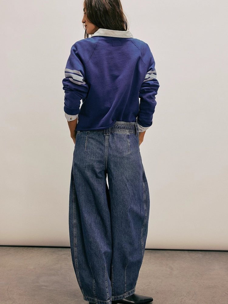 Drawstring Low-Rise Straight Jeans