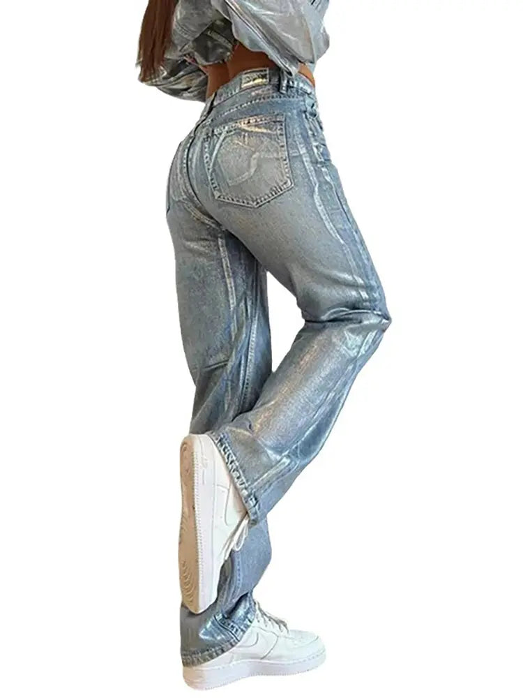 Metallic Accent Højtaljede Jeans