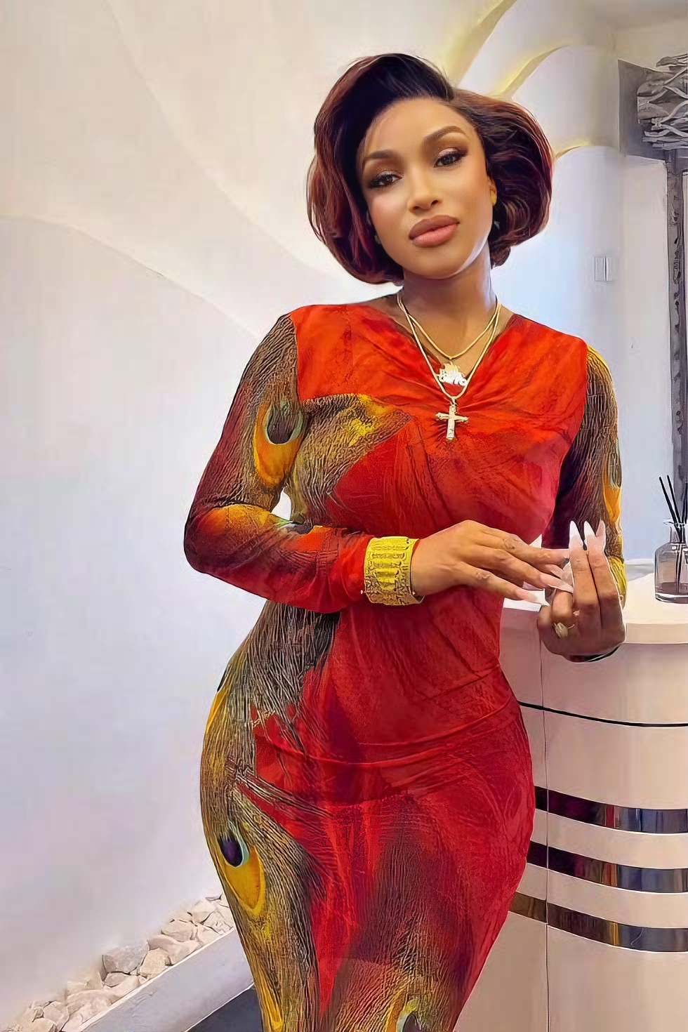 Phoenix Feather Bodycon Maxi Dress