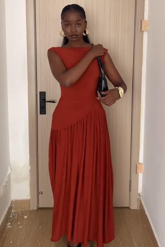 Γλυκό Πορτοκαλί Μακρύ Φόρεμα