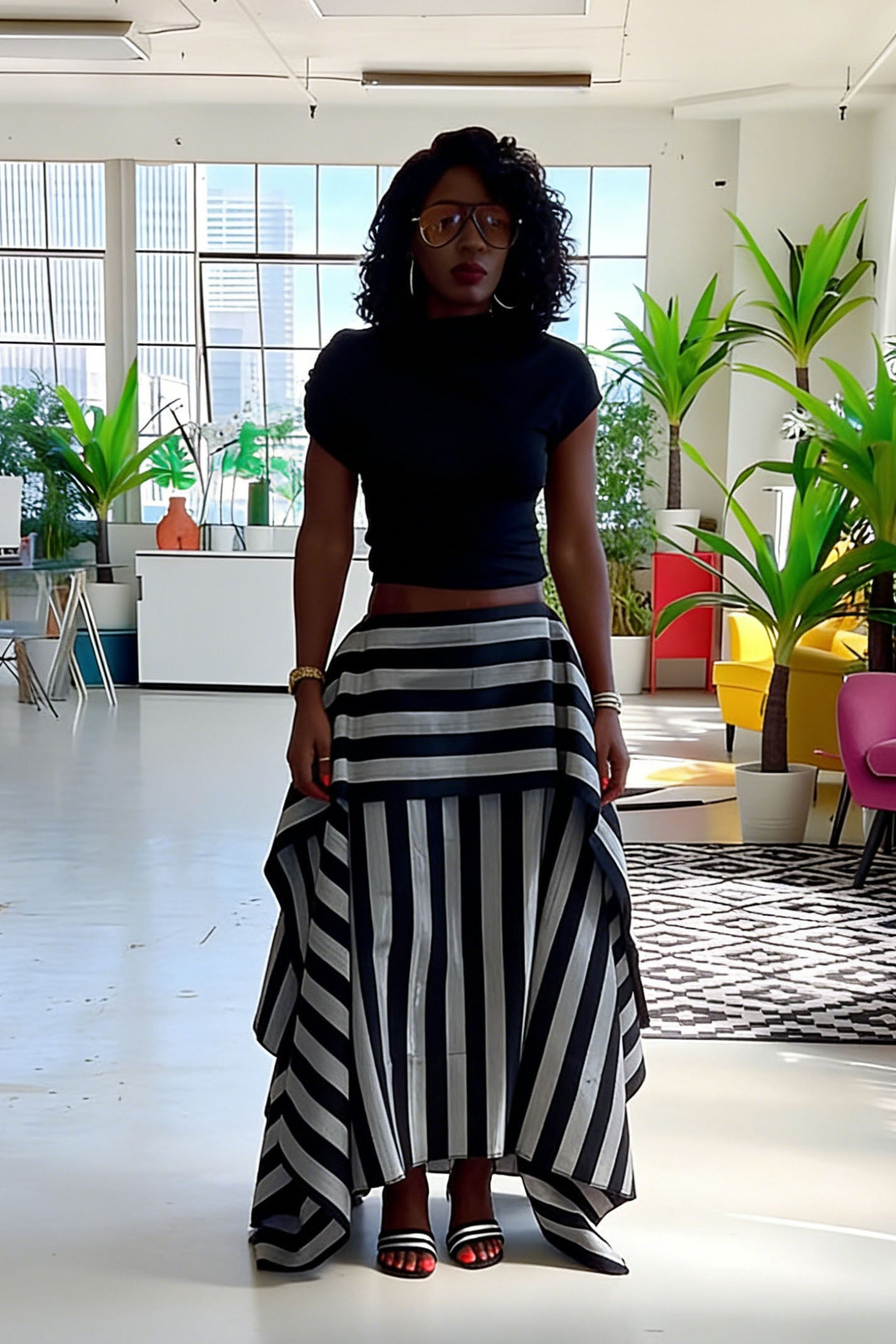 Layered Striped High-Waist Skirt