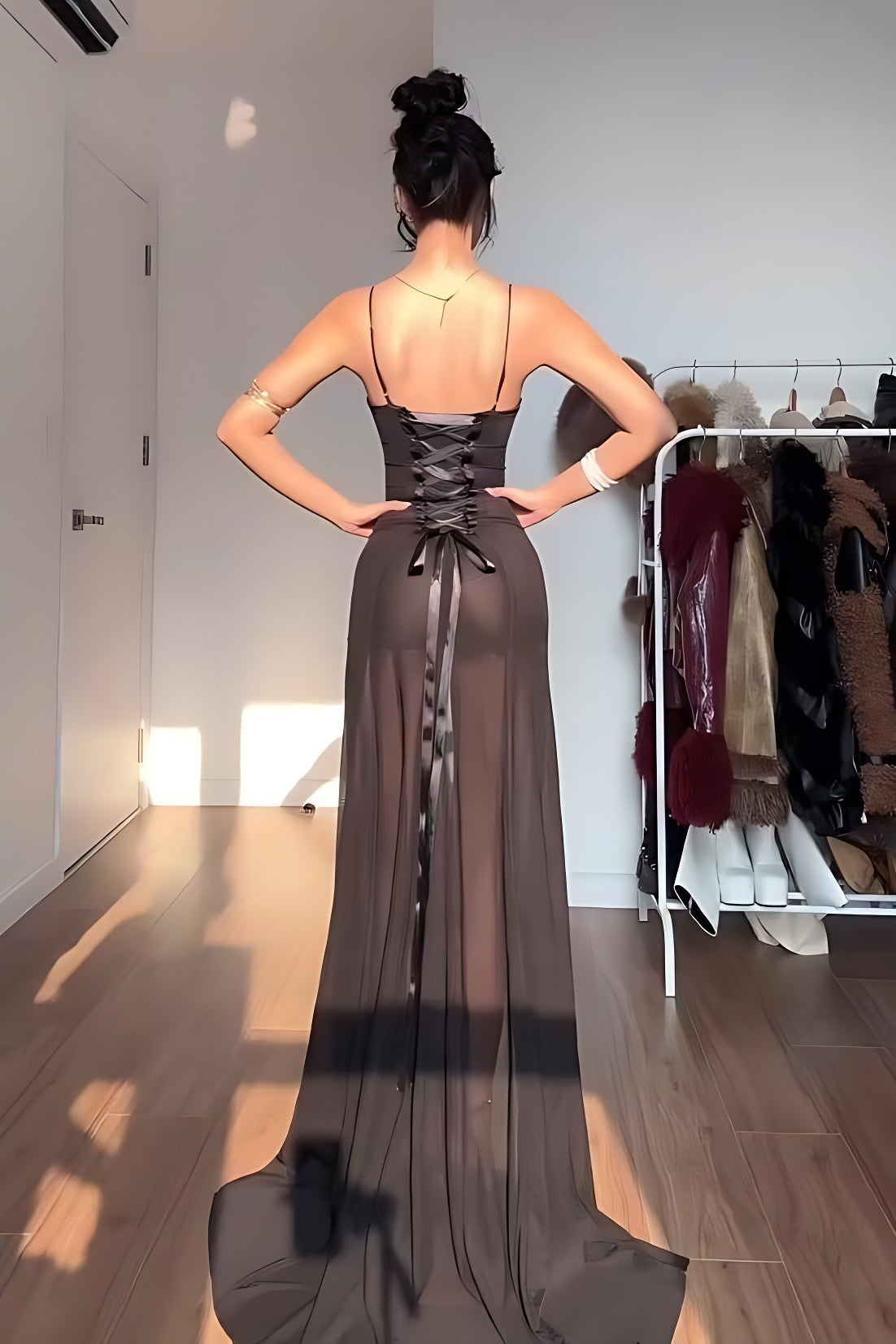 Feral Whisper Mesh Train Gown