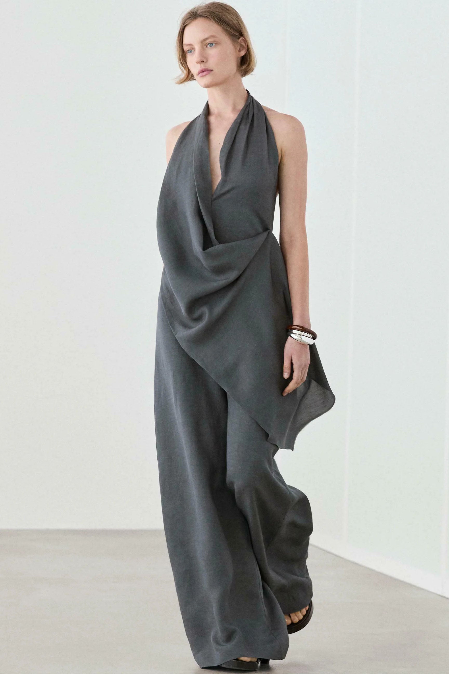 Asymmetric Draped Halter Jumpsuit