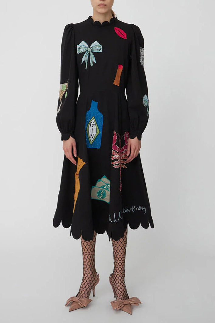 Lobster Graffiti Scallop Trim Midi Dress Lobster Graffiti Scallop Trim Midi Dress