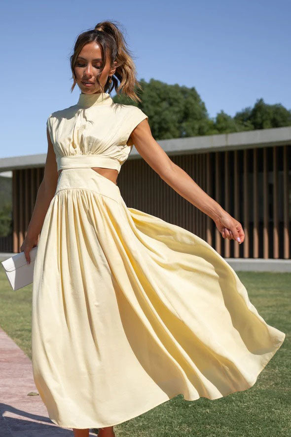 vacation midi dress Cutout Waist Pocketed Vacation Midi Dress