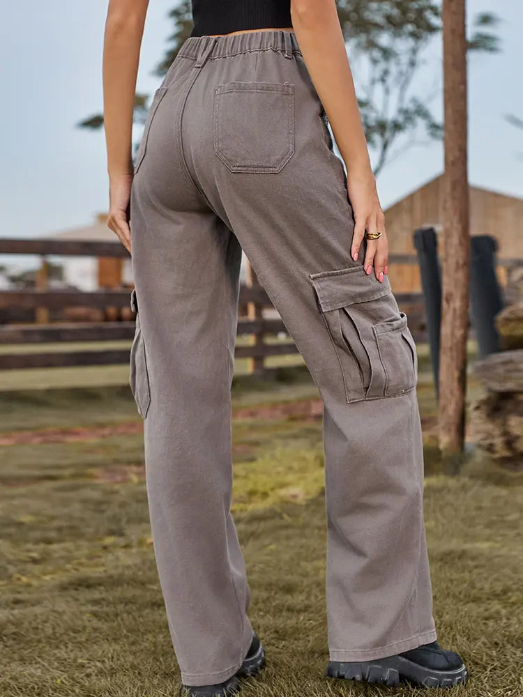 Amerikansk stil elastik i taljen denim cargobukser