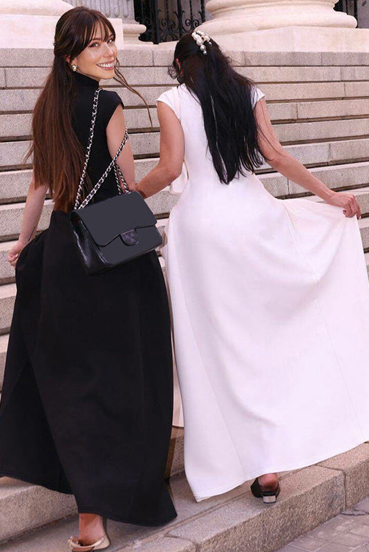 Minimalist High-Neck Sculptural Maxi Dress