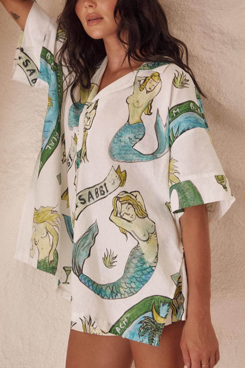 Σετ δύο τεμαχίων με χαλαρά σορτς και εκτύπωση γοργόνας για διακοπές