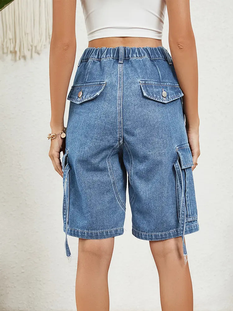 Shorts de mezclilla utilitarios lavados