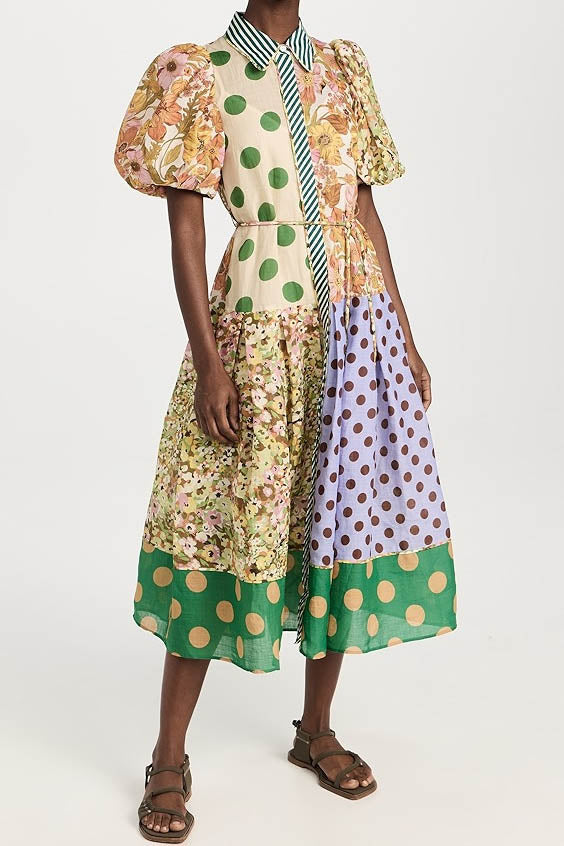 Zielona sukienka z nadrukiem Spliced Muse