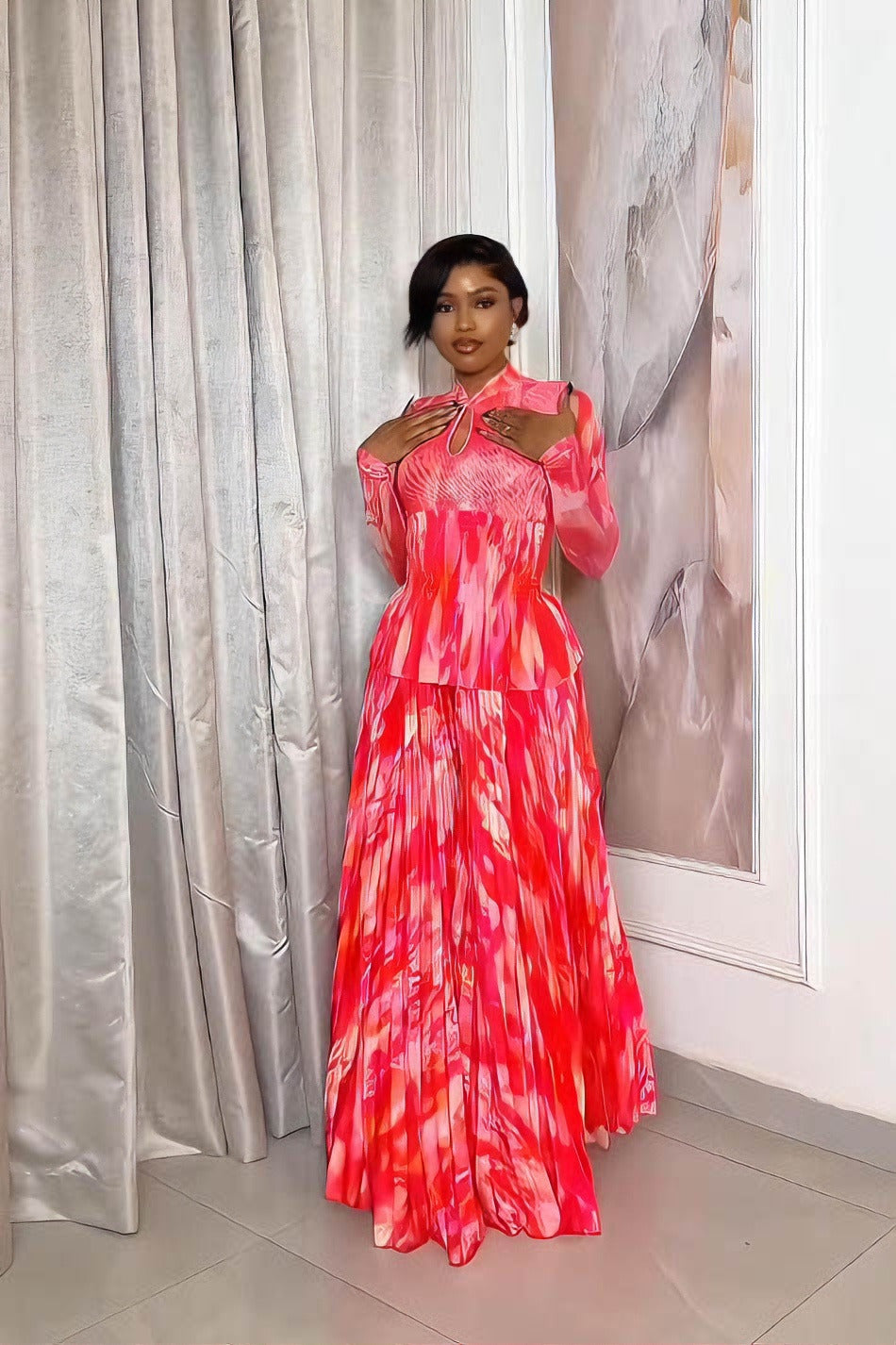 Abstract Ombré Ruffle Skirt Set