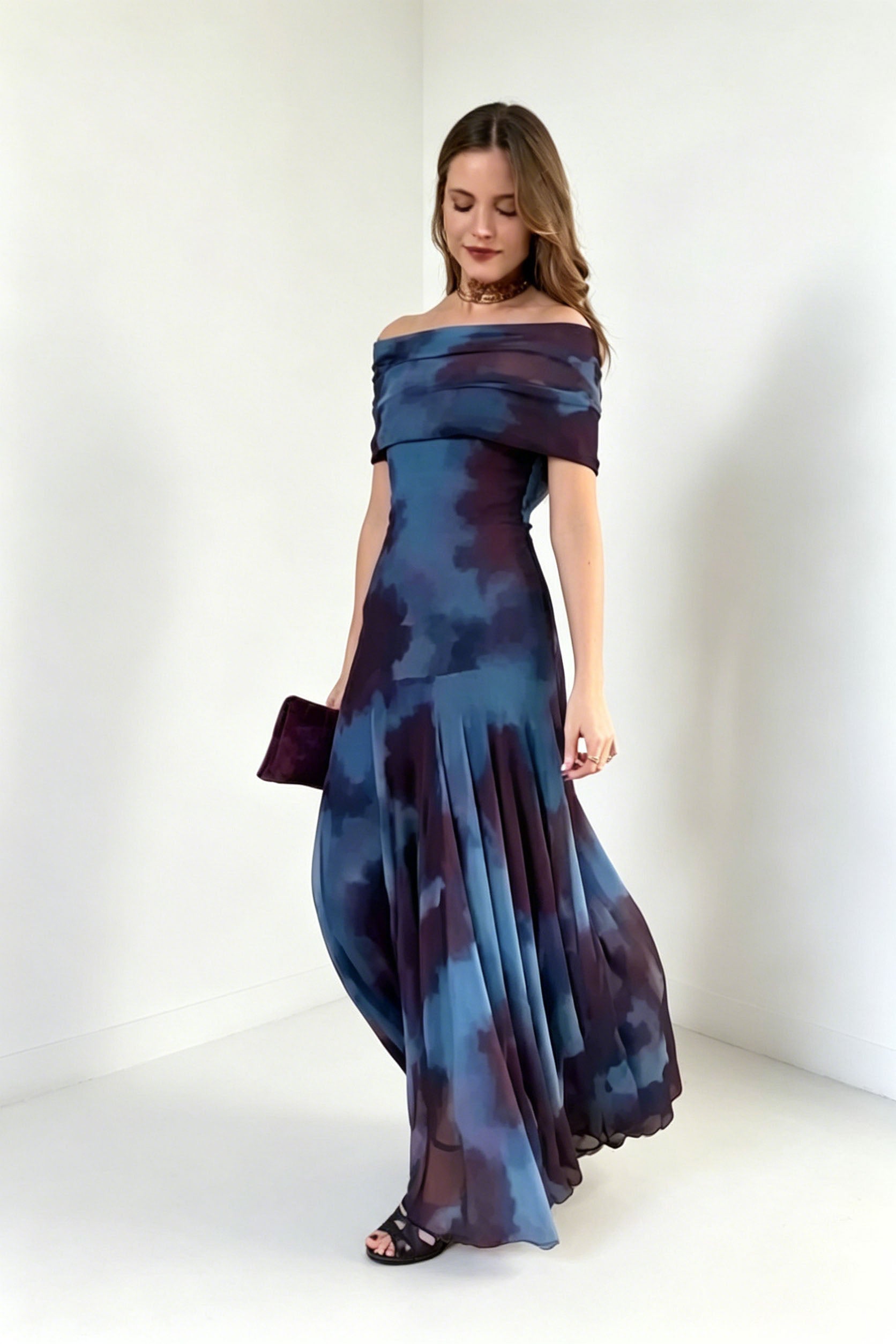 Rochie maxi din satin irizat