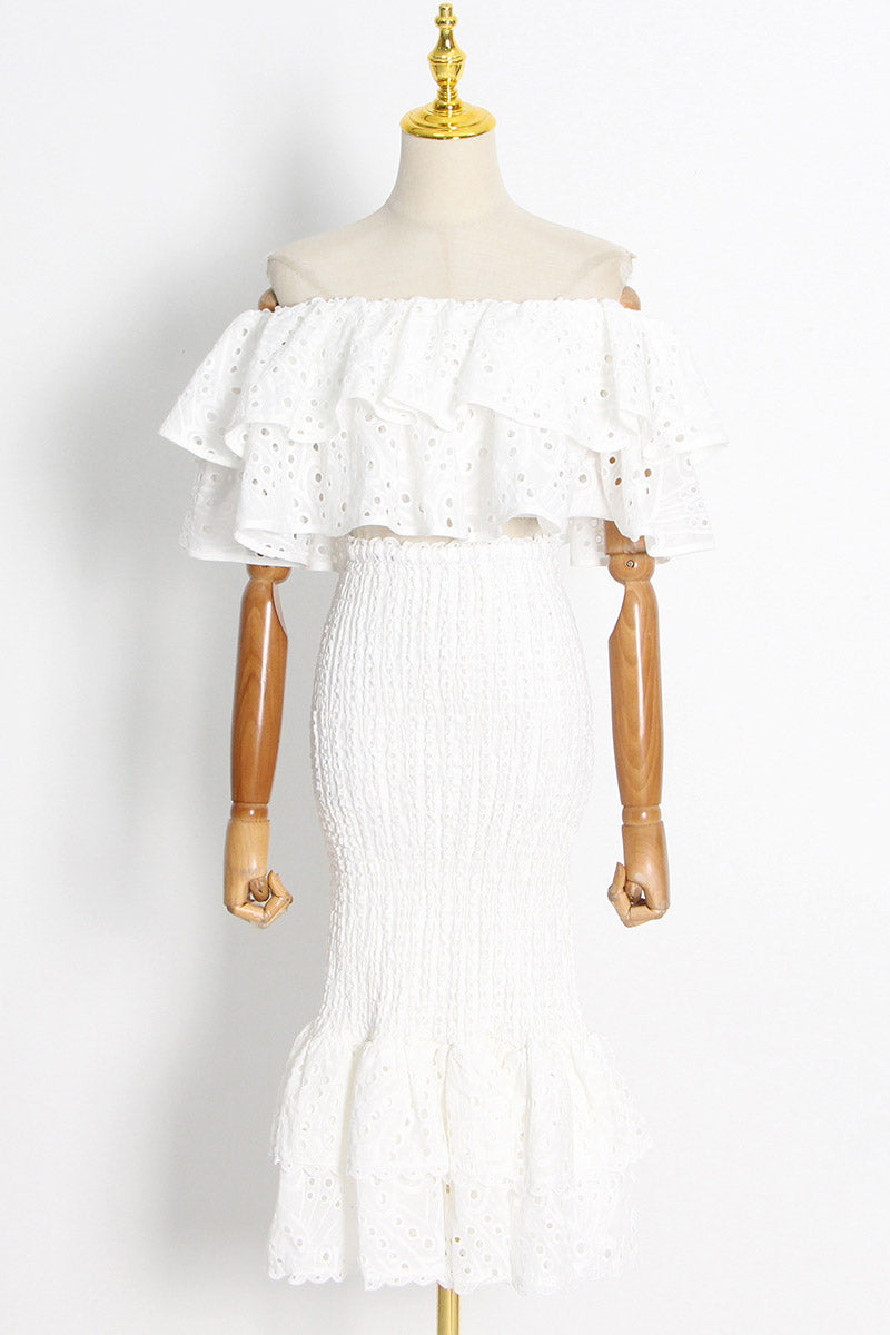 돌리 자수 레이스 티어드 러플 맥시 드레스 세트