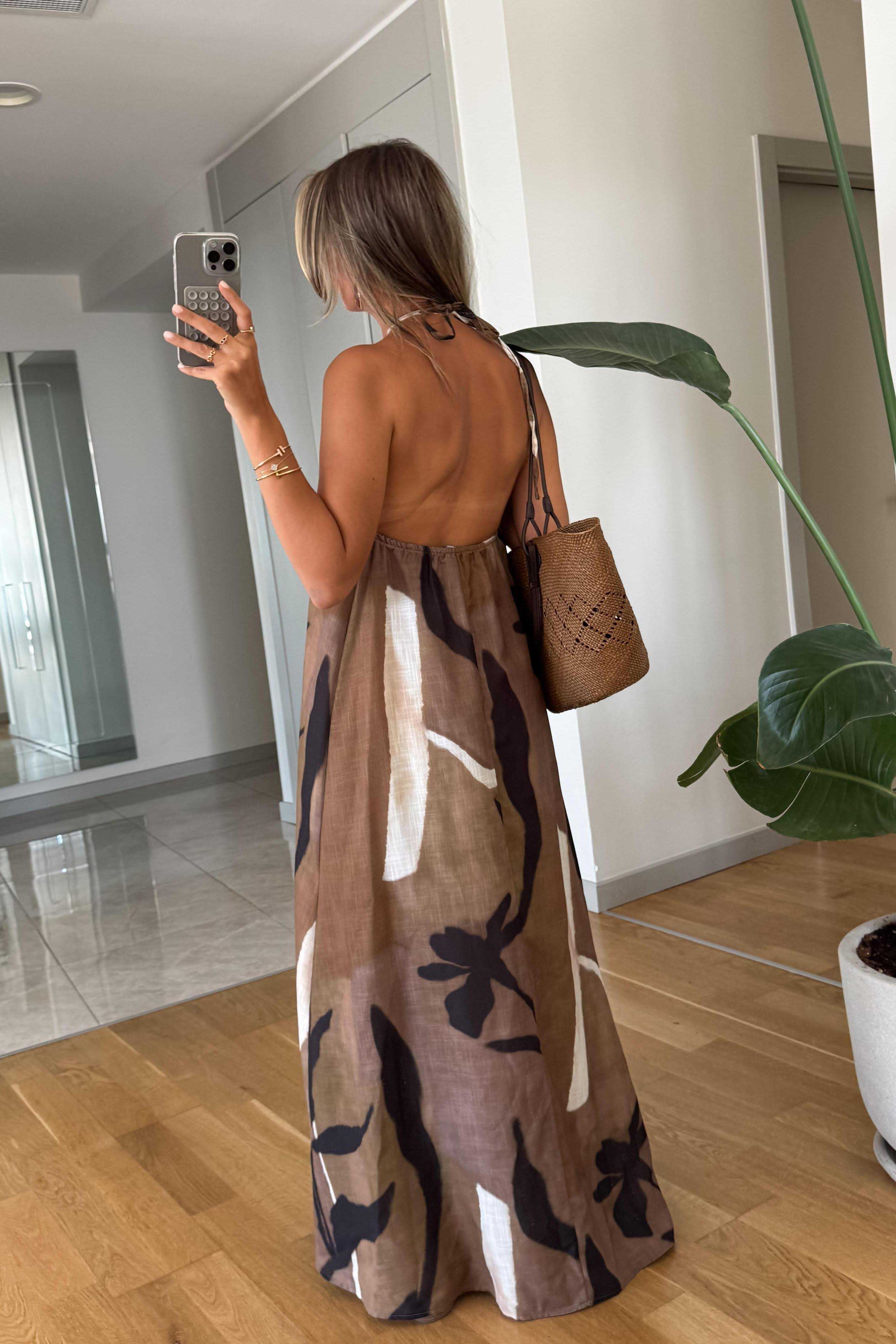 Khaki Halterneck Maxi Dress