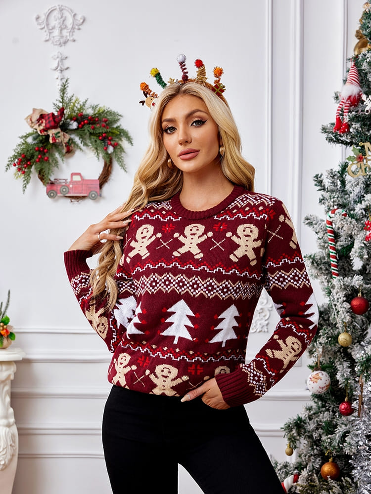 Casual Crewneck broderet sweater – Gingerbread Man