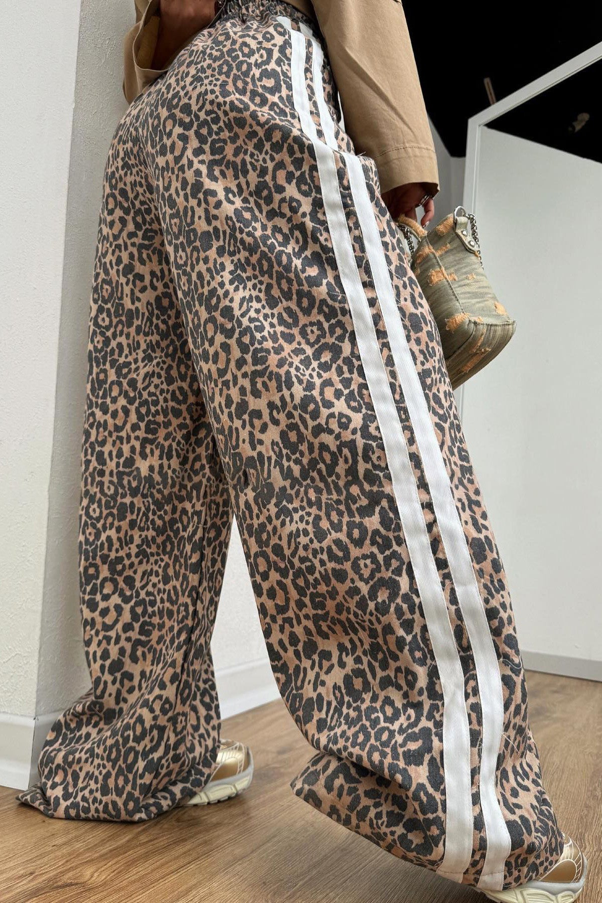 Street Style Leopard Stripe Baggy Pants