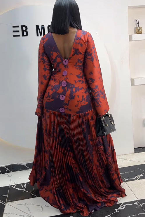 Vintage Red-Purple Art Maxi Dress