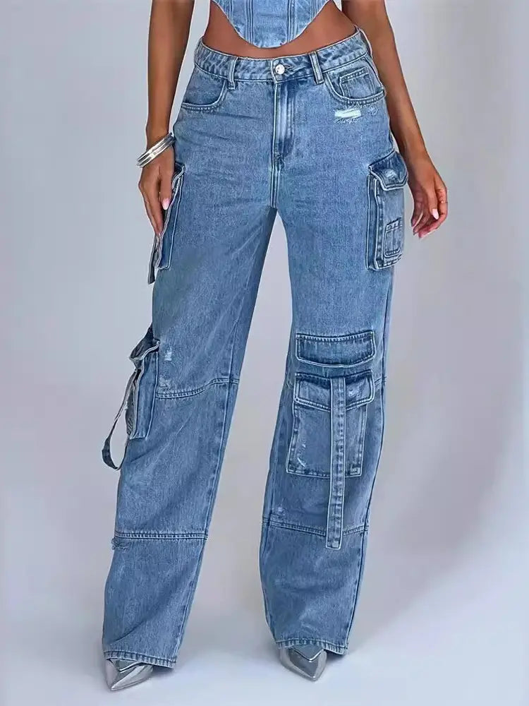 Jeans de tiro bajo con bolsillos