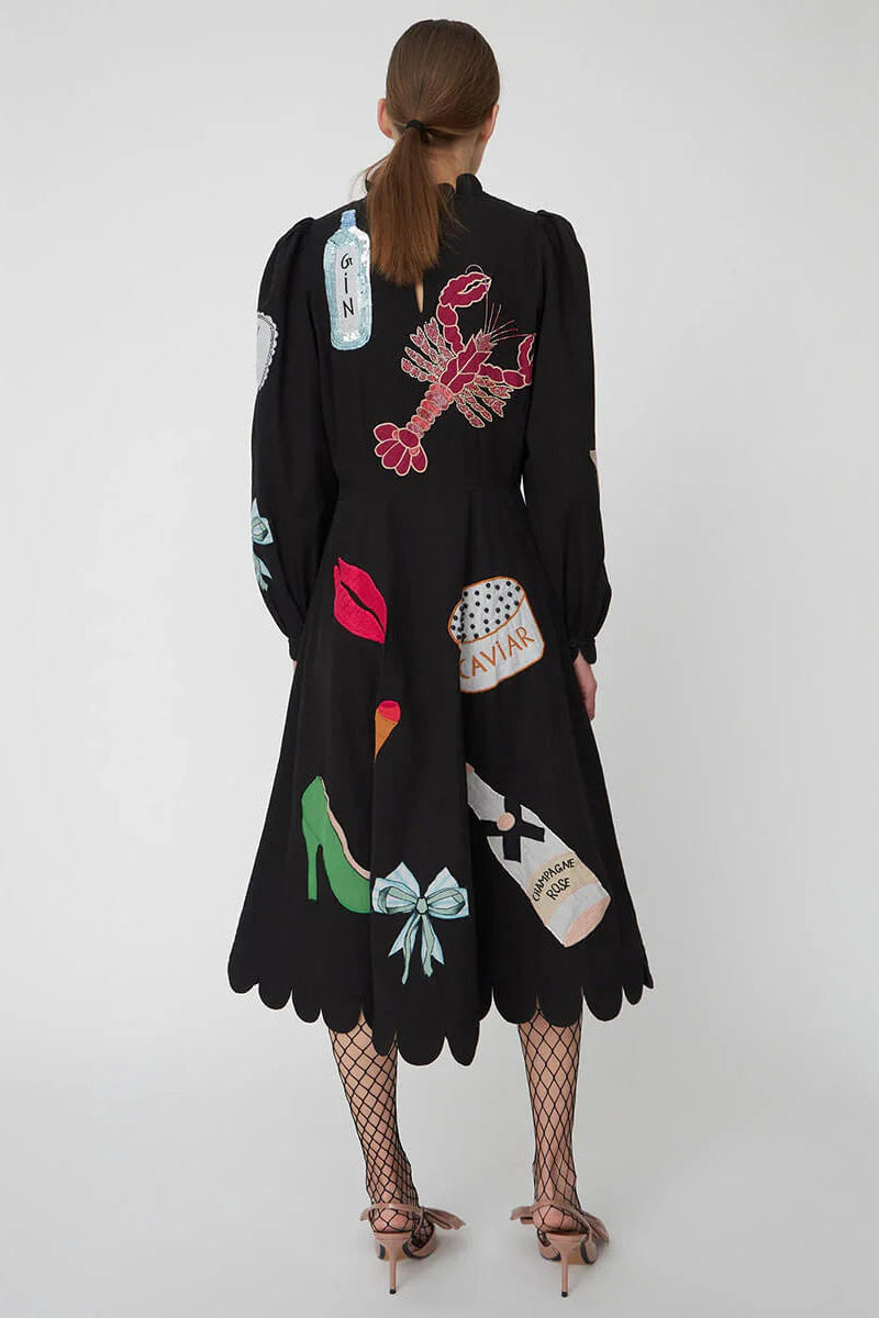 Abito midi con bordo a scampo graffiti di aragosta