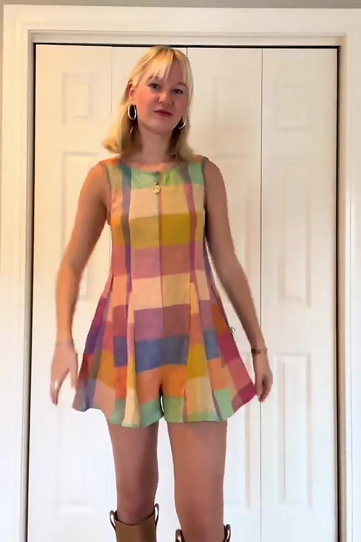 Vibrant Patchwork Grid Sleeveless Jumpsuit