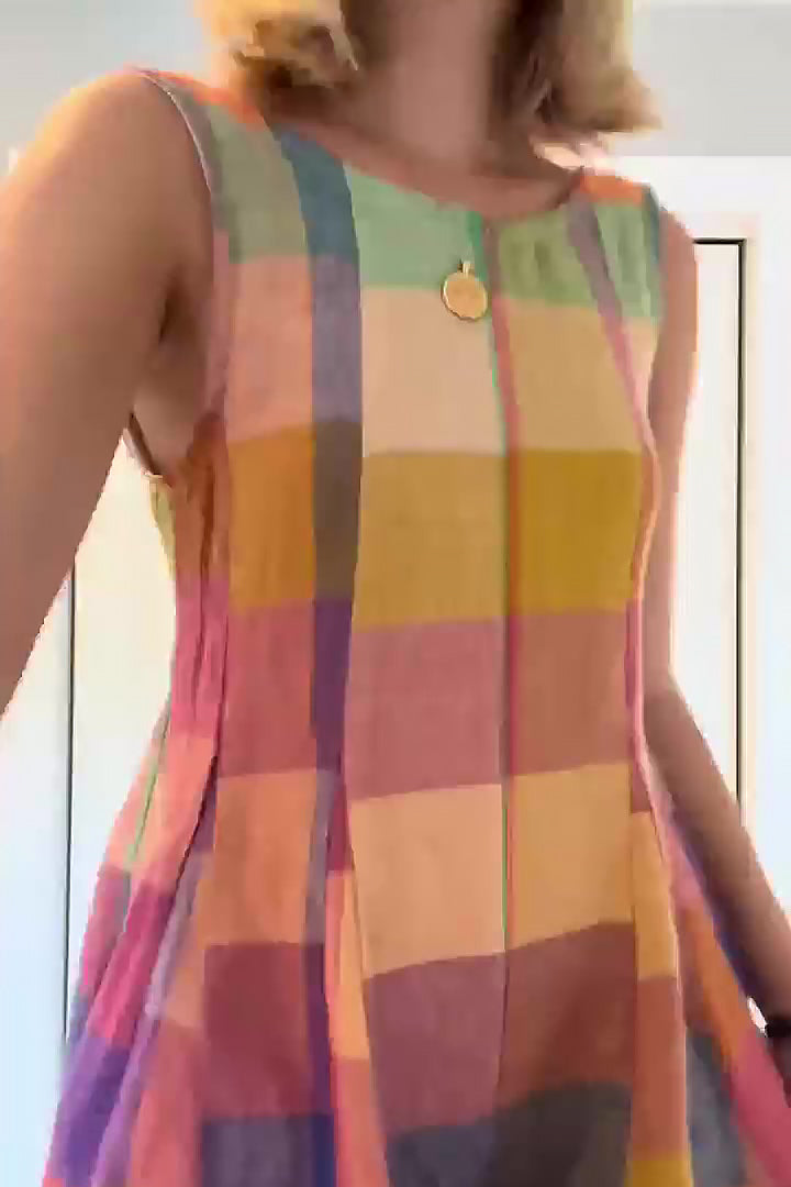 Vibrant Patchwork Grid Sleeveless Jumpsuit