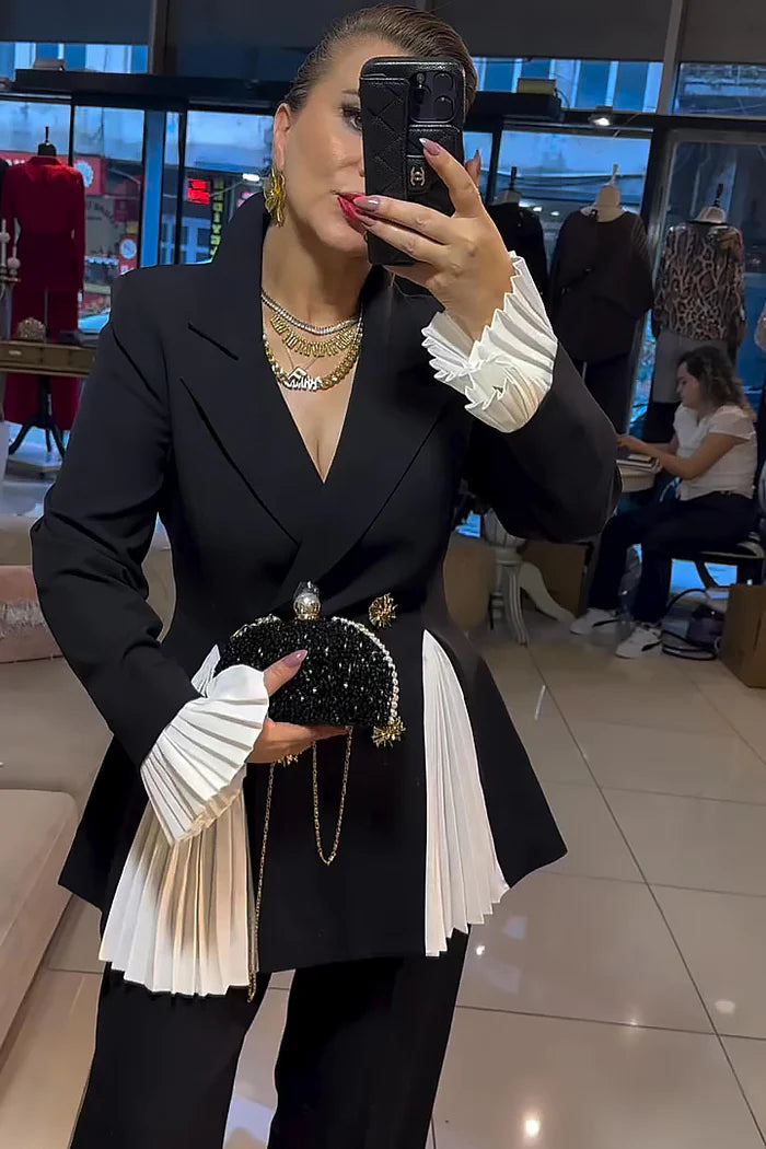 Pleated Accents Double Breasted Blazer