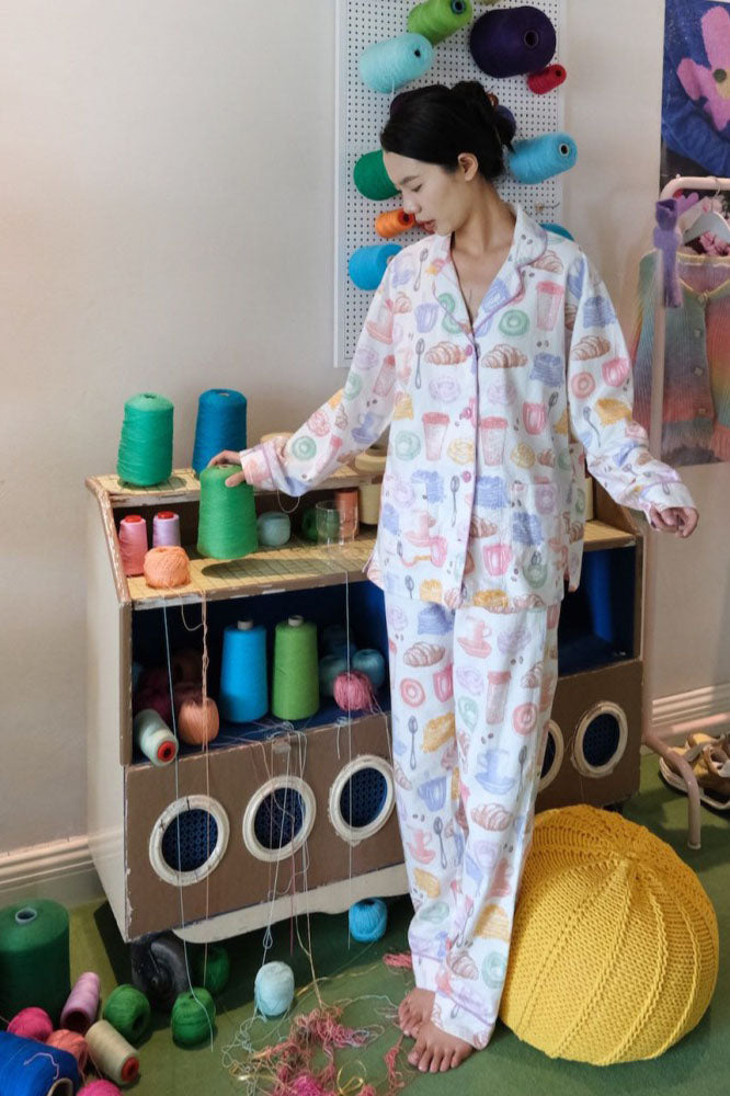 Melk Te & Brød Trykk Pyjamas Sett