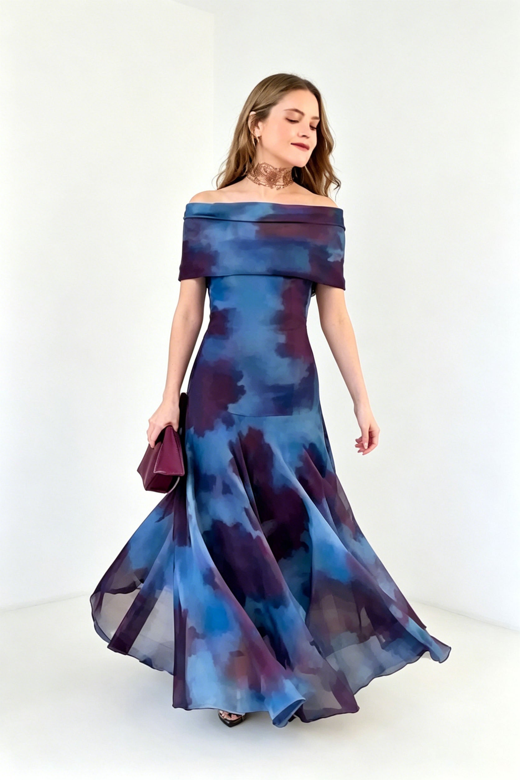 Rochie maxi din satin irizat