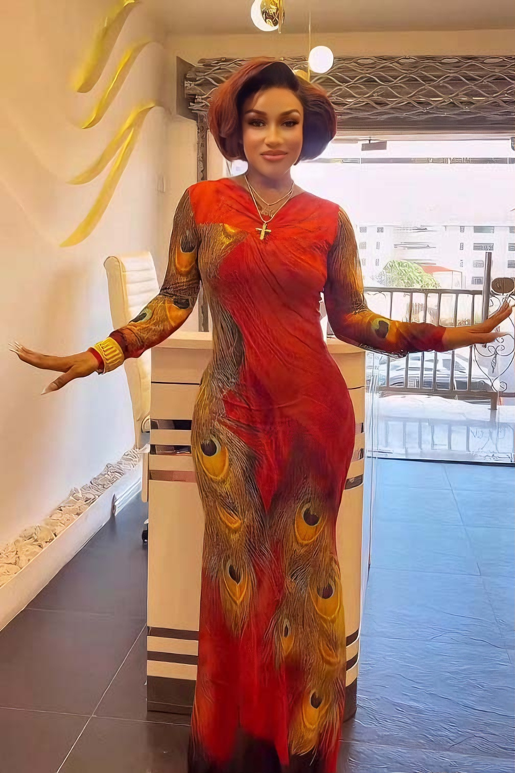 Phoenix Feather Bodycon Maxi Dress