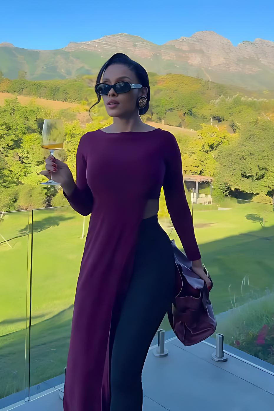 Top court à manches longues Dee Burgundy