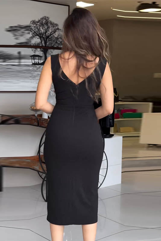 Deep V Slit Bodycon Dress
