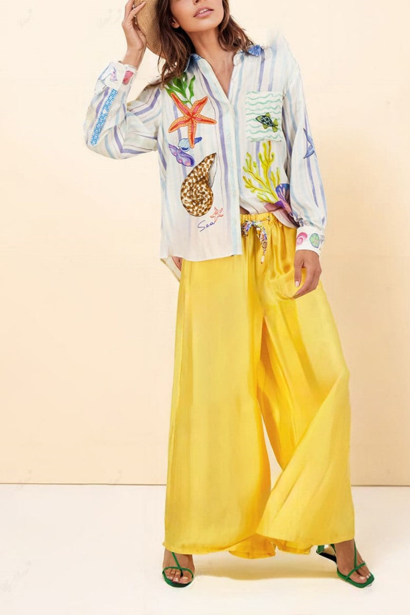 סט מכנסיים עם הדפס בנושא האוקיינוס