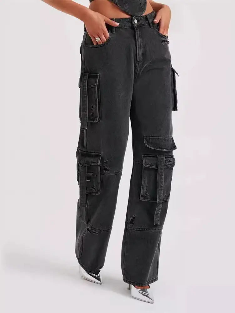 Jeans de tiro bajo con bolsillos