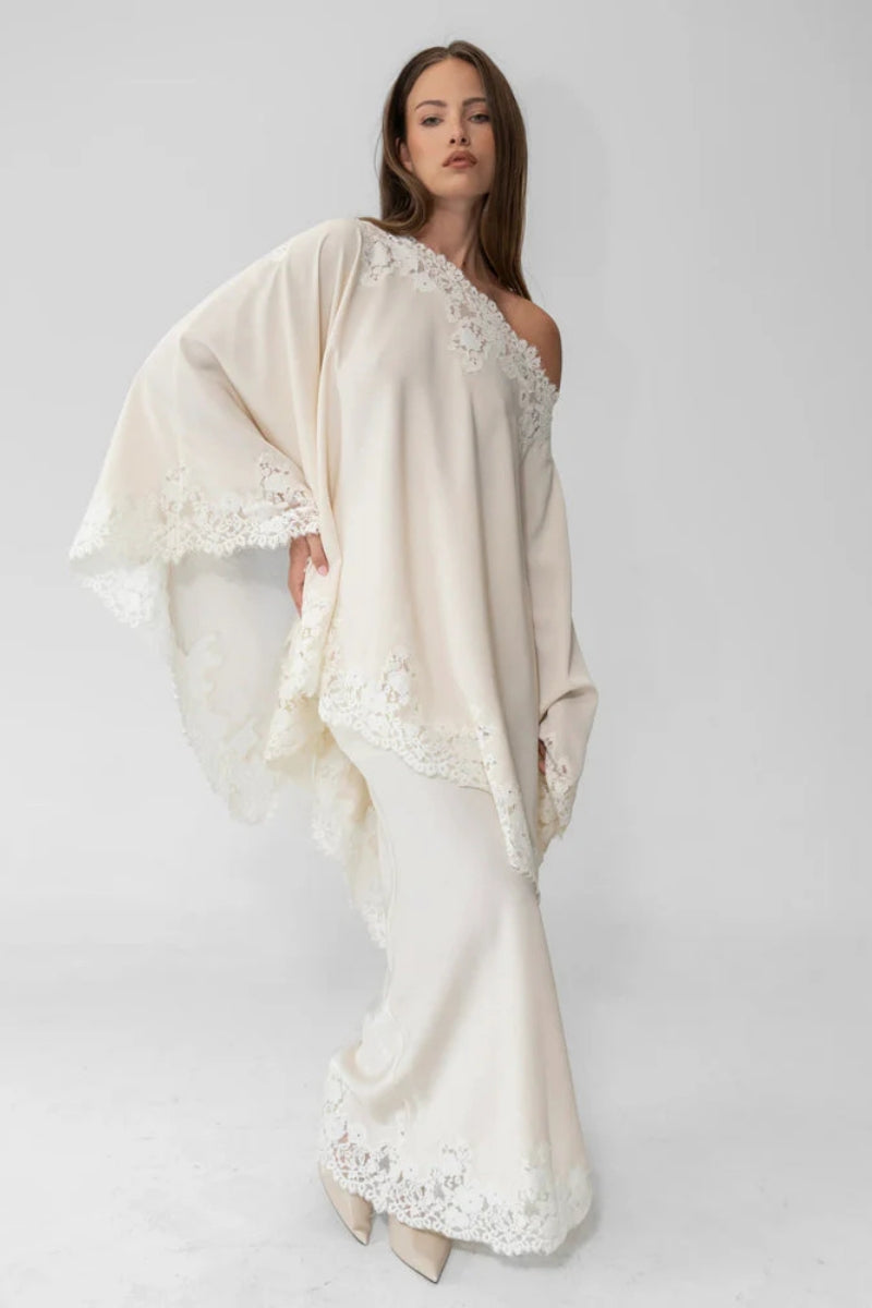 Ivory Lace Shawl Top & Mermaid Skirt Set