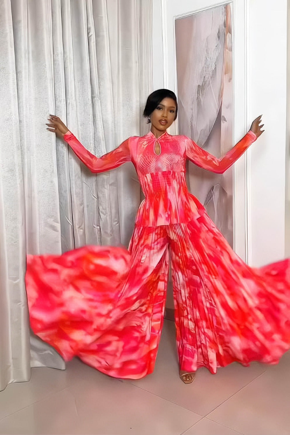 Abstract Ombré Ruffle Skirt Set